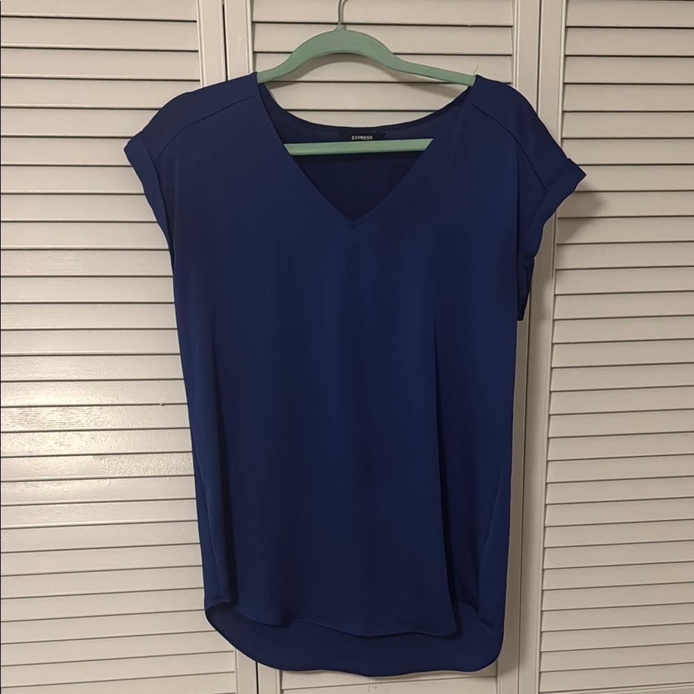 Express Women's Blue V-Neck Top